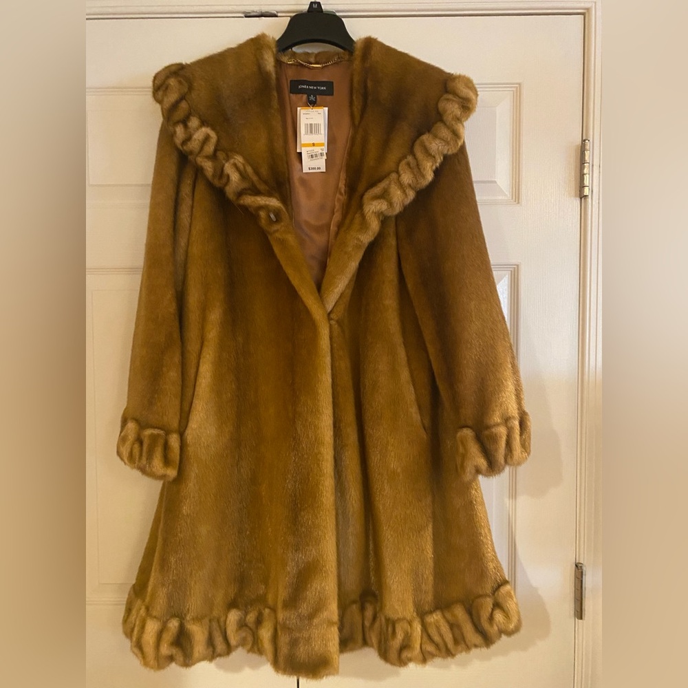 Jones New York Brown Faux Fur Coat